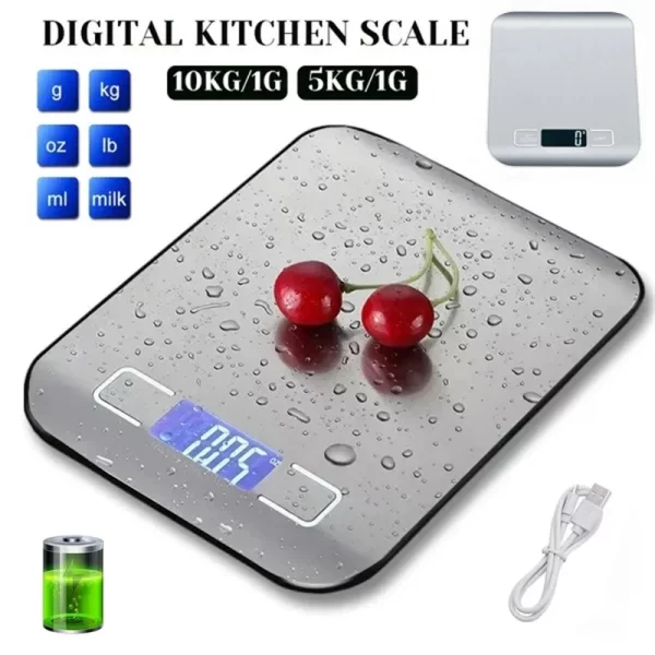 SmartWeigh™ USB Rechargeable Kitchen Scale – Precision Digital Measuring Tool for Cooking & Baking (5kg/10kg Capacity) - Image 2