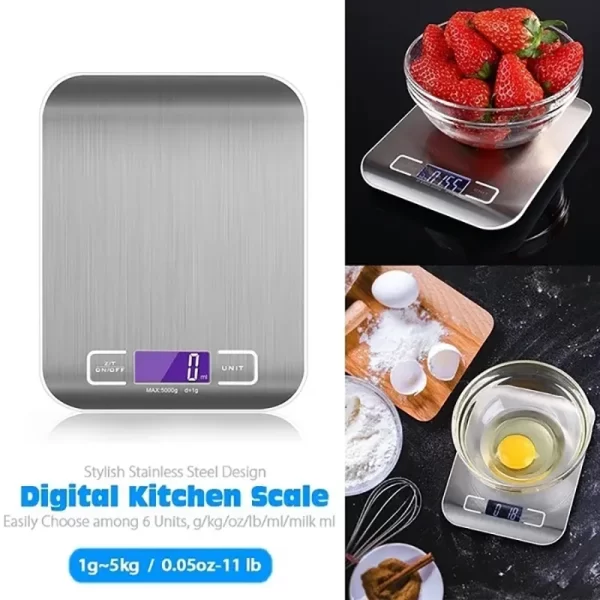 SmartWeigh™ USB Rechargeable Kitchen Scale – Precision Digital Measuring Tool for Cooking & Baking (5kg/10kg Capacity) - Image 3