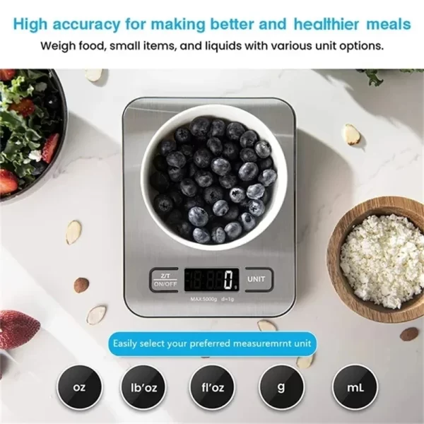 SmartWeigh™ USB Rechargeable Kitchen Scale – Precision Digital Measuring Tool for Cooking & Baking (5kg/10kg Capacity) - Image 4