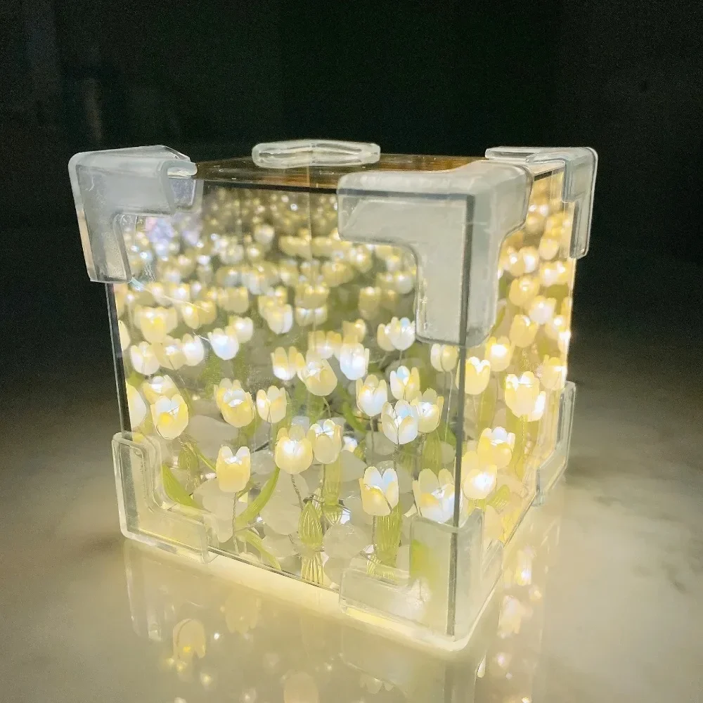 NEW Creative Diy Tulip Flower Sea Cube Three-Dimensional Small Night Lamp Material Package for Girlfriend Couple Girlfriend Gift