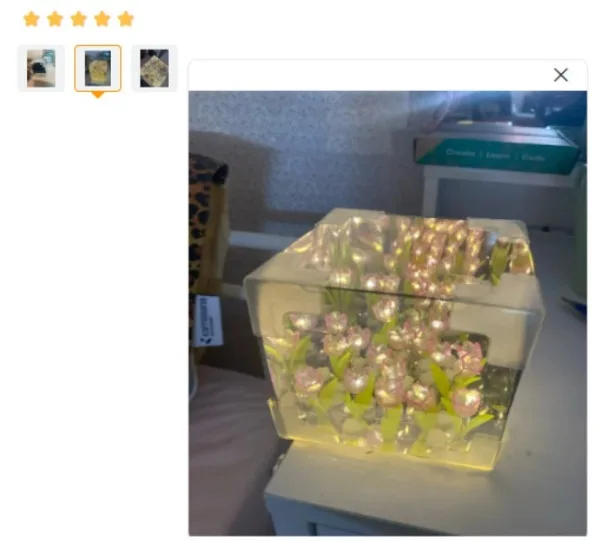 NEW Creative Diy Tulip Flower Sea Cube Three-Dimensional Small Night Lamp Material Package for Girlfriend Couple Girlfriend Gift