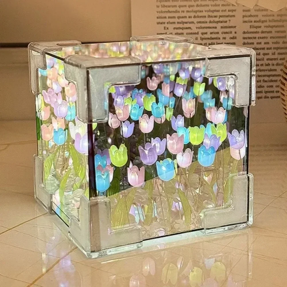 NEW Creative Diy Tulip Flower Sea Cube Three-Dimensional Small Night Lamp Material Package for Girlfriend Couple Girlfriend Gift