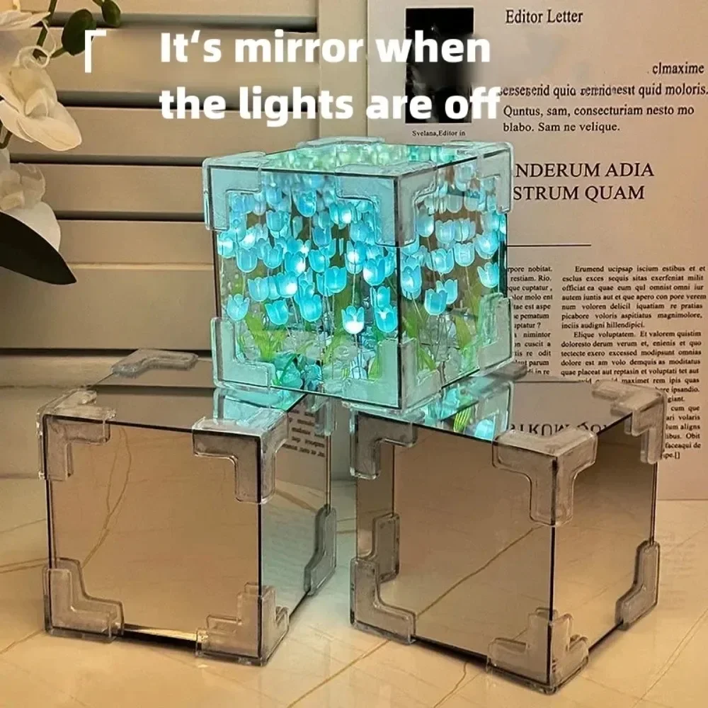 NEW Creative Diy Tulip Flower Sea Cube Three-Dimensional Small Night Lamp Material Package for Girlfriend Couple Girlfriend Gift
