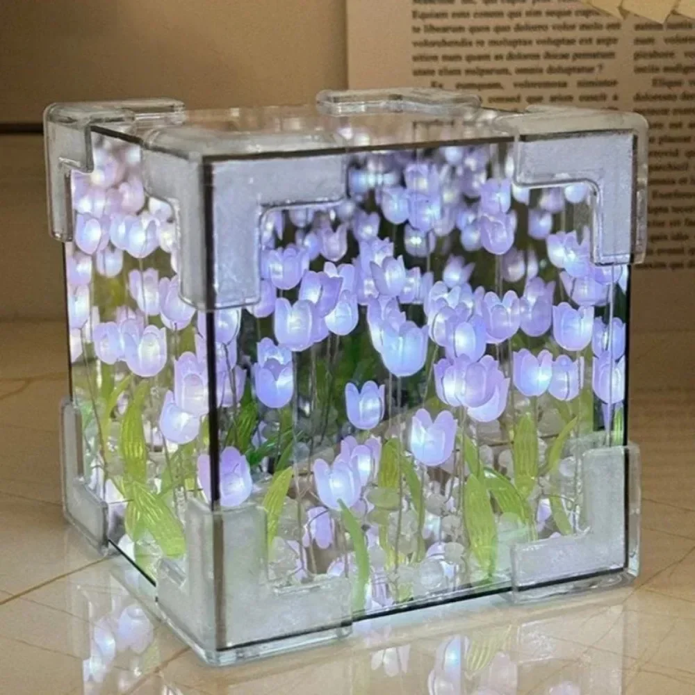 NEW Creative Diy Tulip Flower Sea Cube Three-Dimensional Small Night Lamp Material Package for Girlfriend Couple Girlfriend Gift