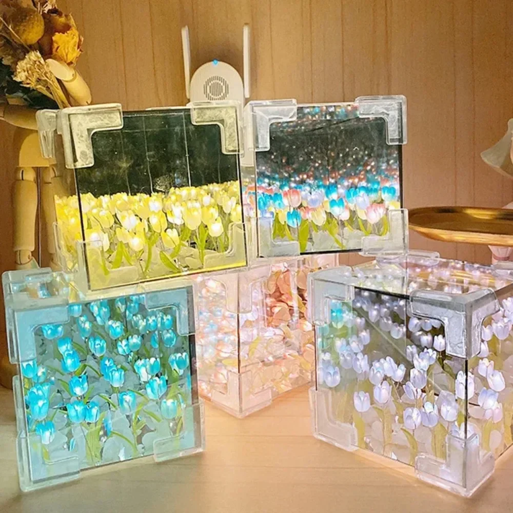 NEW Creative Diy Tulip Flower Sea Cube Three-Dimensional Small Night Lamp Material Package for Girlfriend Couple Girlfriend Gift