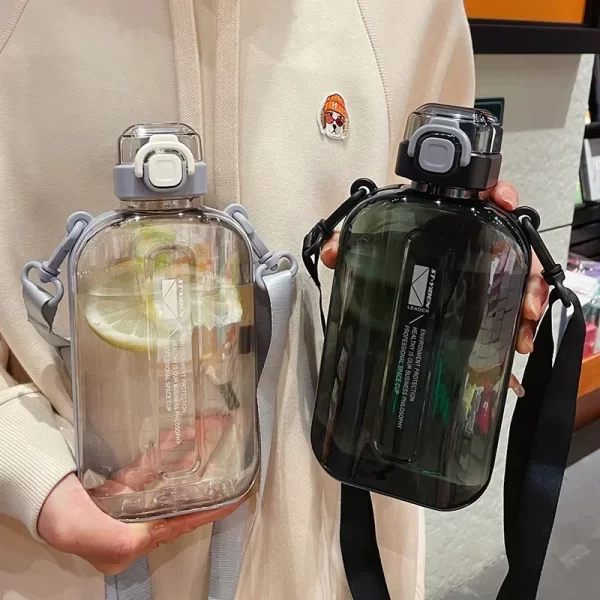 750ml Flat Water Canteen with Strap & Straw - Image 2