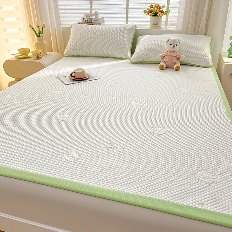 Class A Natural Latex Breathable Folding Cool Feel Bed Mat, For Summer Quilted Smooth Mint Green Brown Bear Print Bed Cool Mat Class A Natural Latex Breathable Folding Cool Feel Bed Mat, For Summer Quilted Smooth Mint Green Brown Bear Print Bed Cool Mat