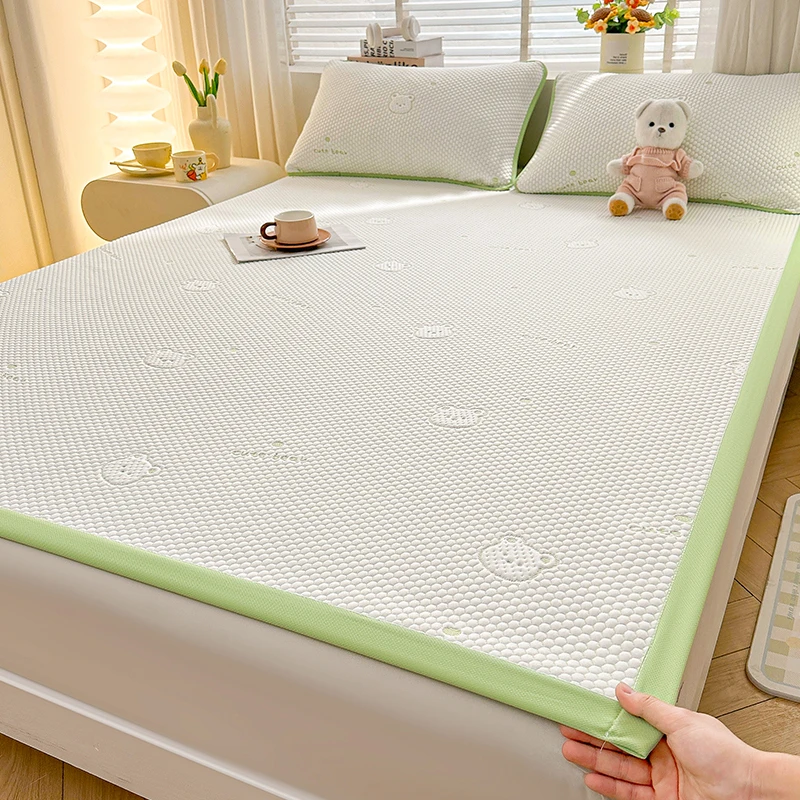 Class A Natural Latex Breathable Folding Cool Feel Bed Mat, For Summer Quilted Smooth Mint Green Brown Bear Print Bed Cool Mat Class A Natural Latex Breathable Folding Cool Feel Bed Mat, For Summer Quilted Smooth Mint Green Brown Bear Print Bed Cool Mat