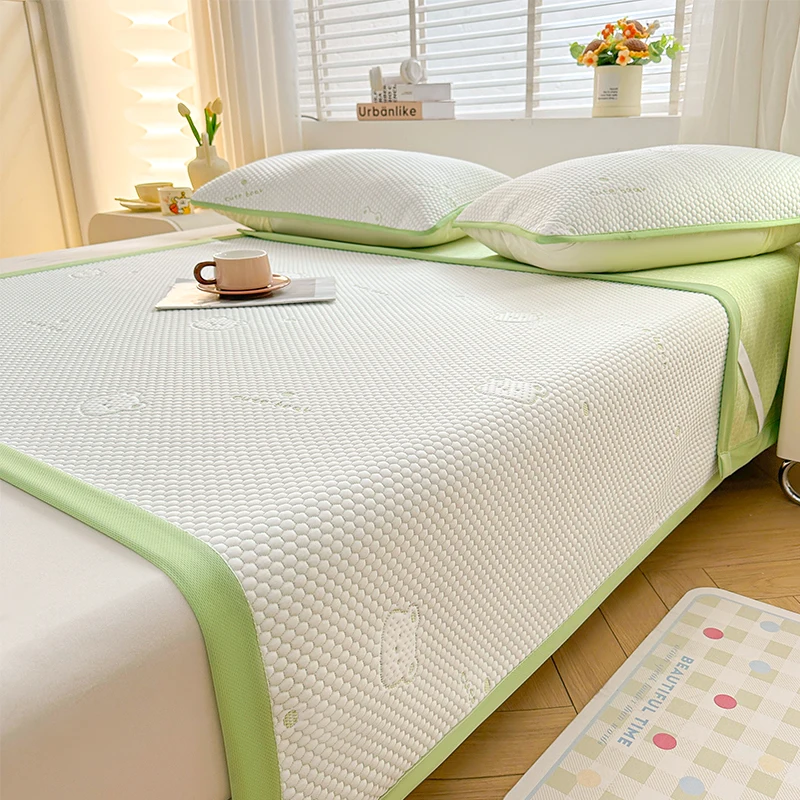 Class A Natural Latex Breathable Folding Cool Feel Bed Mat, For Summer Quilted Smooth Mint Green Brown Bear Print Bed Cool Mat Class A Natural Latex Breathable Folding Cool Feel Bed Mat, For Summer Quilted Smooth Mint Green Brown Bear Print Bed Cool Mat