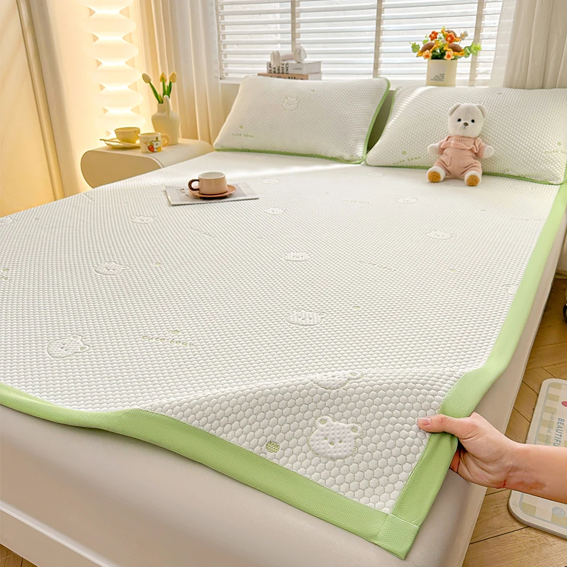 Class A Natural Latex Breathable Folding Cool Feel Bed Mat, For Summer Quilted Smooth Mint Green Brown Bear Print Bed Cool Mat Class A Natural Latex Breathable Folding Cool Feel Bed Mat, For Summer Quilted Smooth Mint Green Brown Bear Print Bed Cool Mat