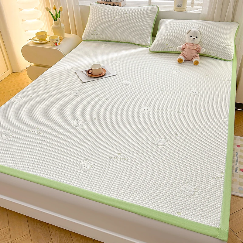 Class A Natural Latex Breathable Folding Cool Feel Bed Mat, For Summer Quilted Smooth Mint Green Brown Bear Print Bed Cool Mat Class A Natural Latex Breathable Folding Cool Feel Bed Mat, For Summer Quilted Smooth Mint Green Brown Bear Print Bed Cool Mat