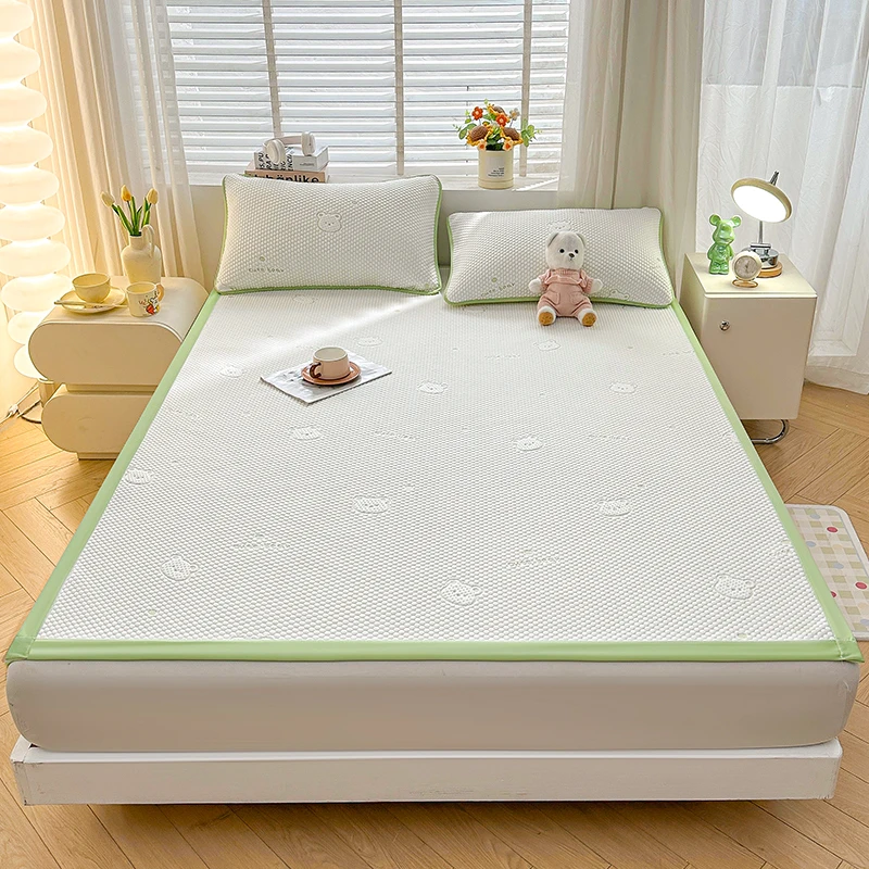 Class A Natural Latex Breathable Folding Cool Feel Bed Mat, For Summer Quilted Smooth Mint Green Brown Bear Print Bed Cool Mat Class A Natural Latex Breathable Folding Cool Feel Bed Mat, For Summer Quilted Smooth Mint Green Brown Bear Print Bed Cool Mat