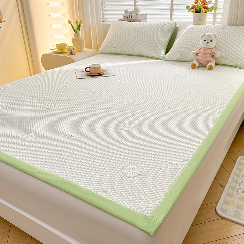 Class A Natural Latex Breathable Folding Cool Feel Bed Mat, For Summer Quilted Smooth Mint Green Brown Bear Print Bed Cool Mat Class A Natural Latex Breathable Folding Cool Feel Bed Mat, For Summer Quilted Smooth Mint Green Brown Bear Print Bed Cool Mat