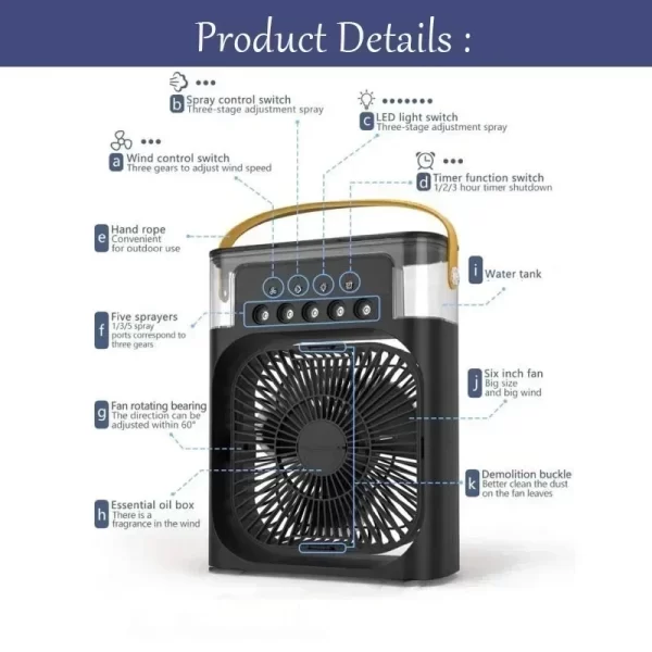 ❄️ 3-in-1 Smart Cooling Fan – Humidifier, Air Cooler & Mood Light in One - Image 5