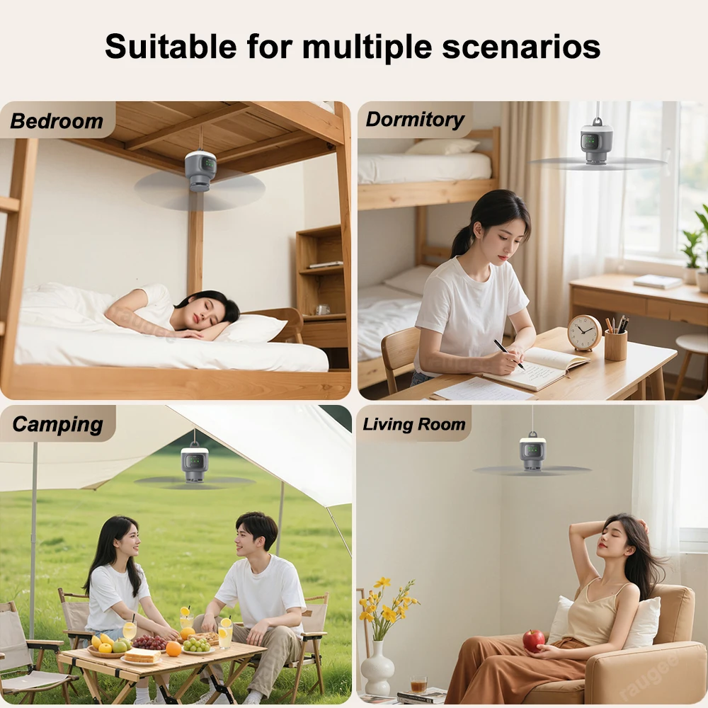 12000mAh Portable Ceiling Fans Outdoor Camping Fan Tent Air Circulator Cooler Rechargeable Electric Fan Remote Control LED Light