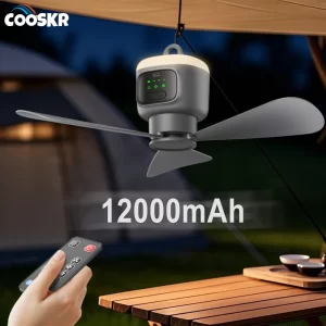 CampBreeze™ 12000mAh Portable Ceiling Fan – Rechargeable with Remote, LED Light & Safety Features