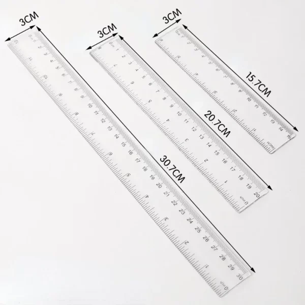 Transparent Plastic Ruler Set – 15cm, 20cm & 30cm Rulers for School & Office
