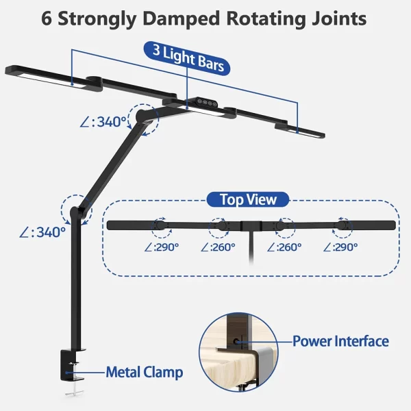 24W LED Clip-On Desk Lamp – Dual Head, Adjustable & Dimmable - Image 4