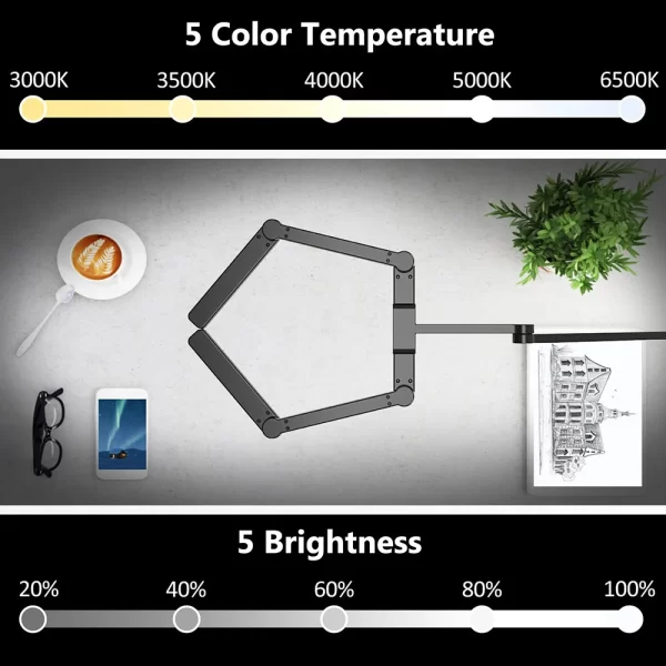 24W LED Clip-On Desk Lamp – Dual Head, Adjustable & Dimmable - Image 2