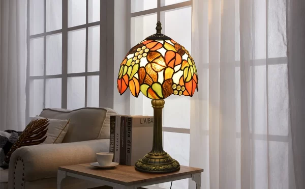 Vintage Style Bedside Table Lamp – Colourful Glass Reading & Décor Light (8") - Image 7