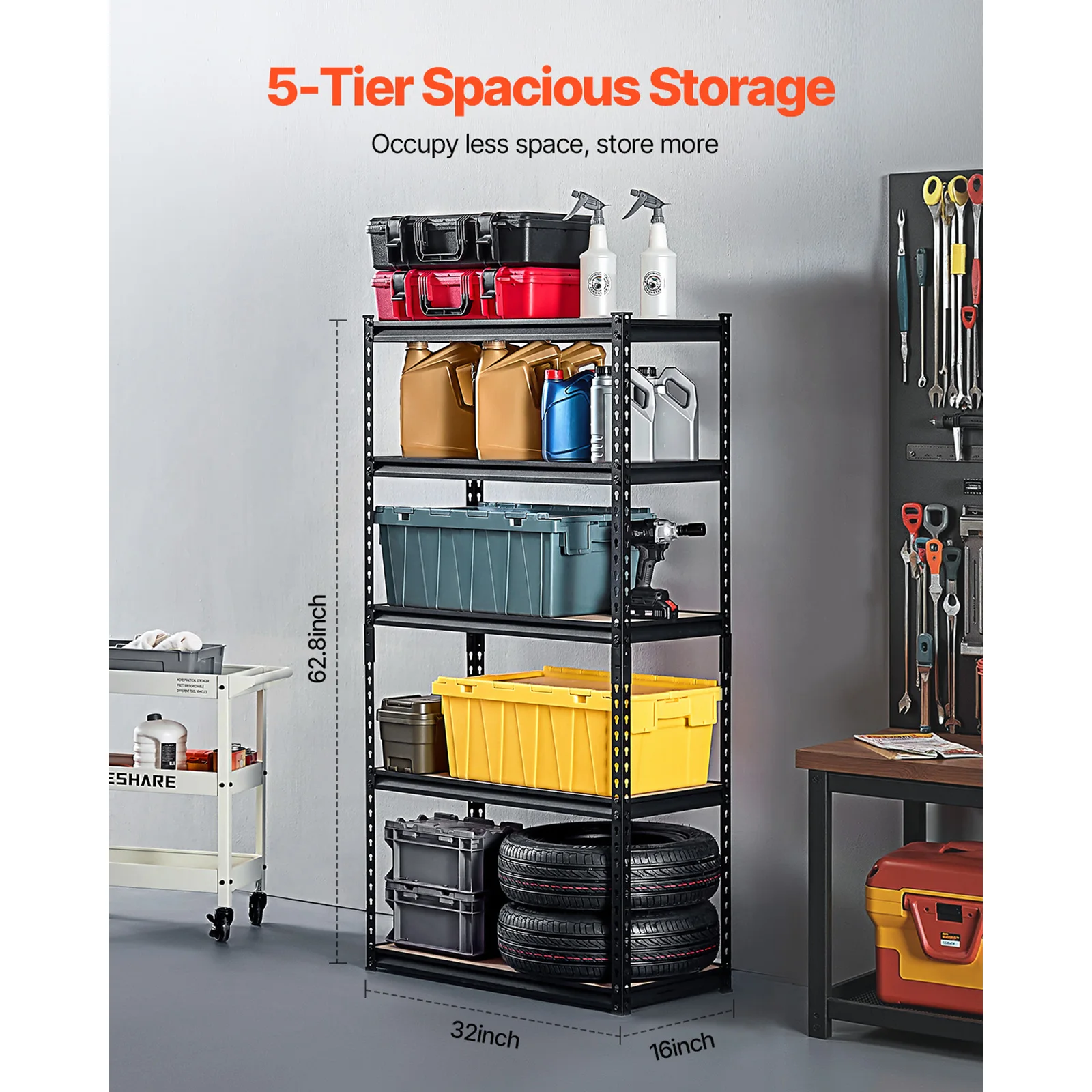 VEVOR 5-Tier Heavy Duty Metal Shelving Unit – Adjustable Garage & Workshop Storage - Image 3
