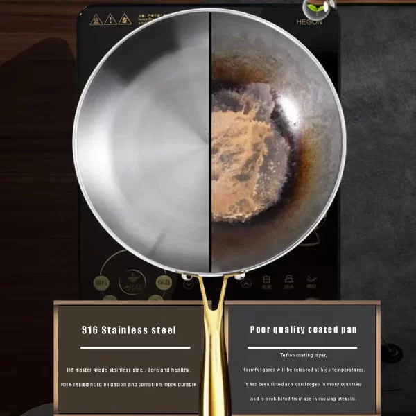 316 Stainless Steel Frying Pan – 22-28cm Nonstick Wok & Skillet - Image 4