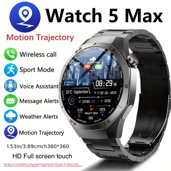 2025 Watch 5 Max Smart Watch – AMOLED Display, GPS, Bluetooth Calls, Heart Rate & Fitness Tracker