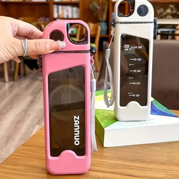 350ml Leak-Proof Square Water Bottle – Portable Sports Cup with Lockable Lid & Measurements - Image 4