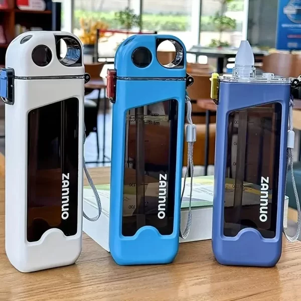 350ml Leak-Proof Square Water Bottle – Portable Sports Cup with Lockable Lid & Measurements - Image 3