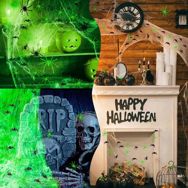Glow-in-the-Dark Halloween Spider Webs – Fluorescent Cobweb Decorations - Image 4