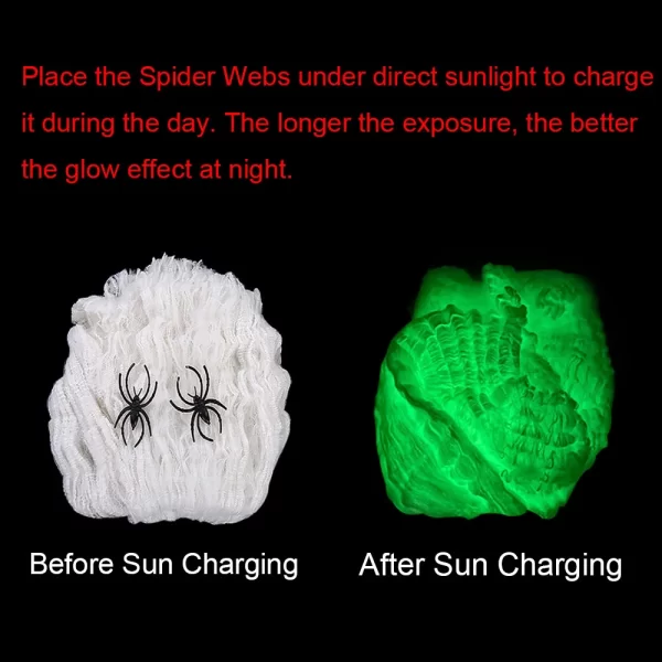 Glow-in-the-Dark Halloween Spider Webs – Fluorescent Cobweb Decorations - Image 2