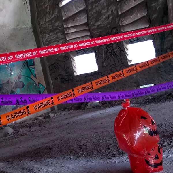 Halloween Warning Tape with Skull Head – Window & Party Decoration - Image 7