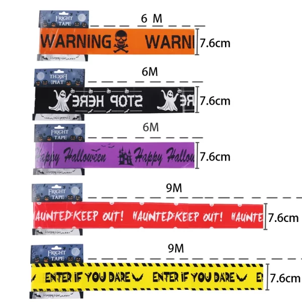 Halloween Warning Tape with Skull Head – Window & Party Decoration - Image 3