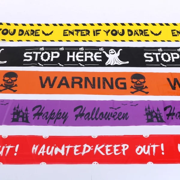 Halloween Warning Tape with Skull Head – Window & Party Decoration - Image 2