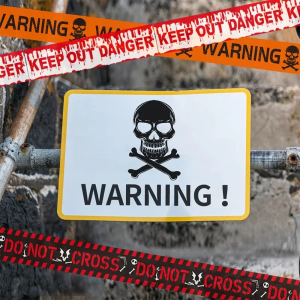 Halloween Warning Tape with Skull Head – Window & Party Decoration - Image 6