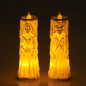 Halloween Ghost Bride & Groom LED Candle – Spooky Flameless Night Light