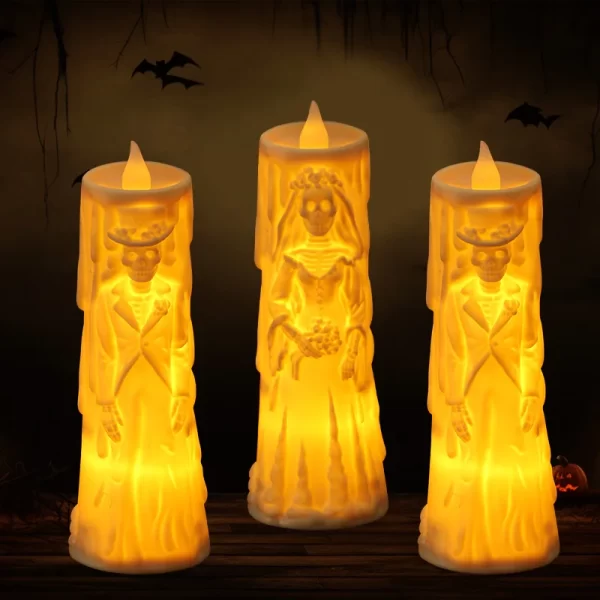 Halloween Ghost Bride & Groom LED Candle – Spooky Flameless Night Light - Image 2