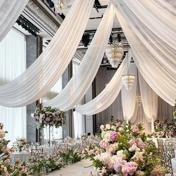 6m Wedding Arch Drape – Sheer Chiffon & Organza Backdrop Curtain - Image 2