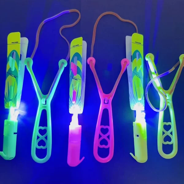Glow-in-the-Dark LED Rocket Helicopter Toys – 10 Pack with Launchers - Image 3