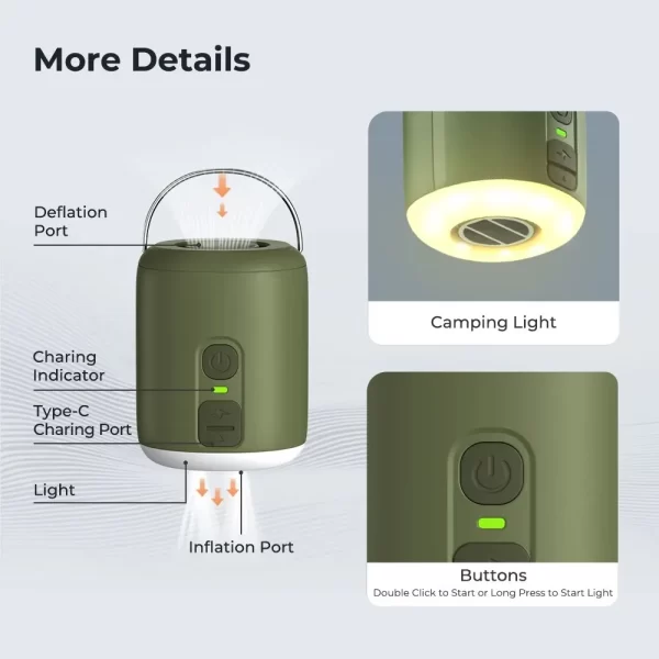 HENGDUAN Ultralight Electric Air Pump & Camping Lantern – USB-C Rechargeable - Image 3
