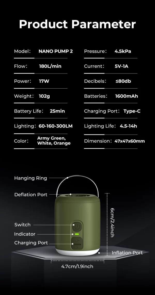 HENGDUAN Ultralight Electric Air Pump & Camping Lantern – USB-C Rechargeable - Image 13