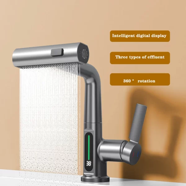 Waterfall Basin Faucet with Pull Out Spray and LED Temperature Display - Image 7