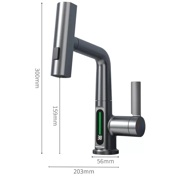 Waterfall Basin Faucet with Pull Out Spray and LED Temperature Display - Image 8