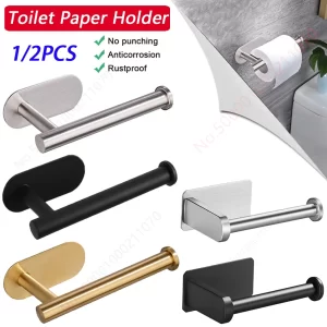 Self-Adhesive Stainless Steel Toilet Paper Holder & Kitchen Roll Rack