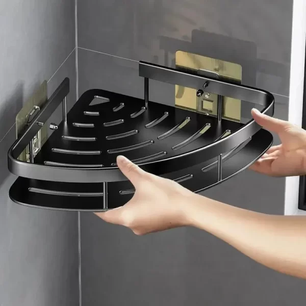 Aluminium Wall Mounted Corner Bathroom Shelf - Image 2