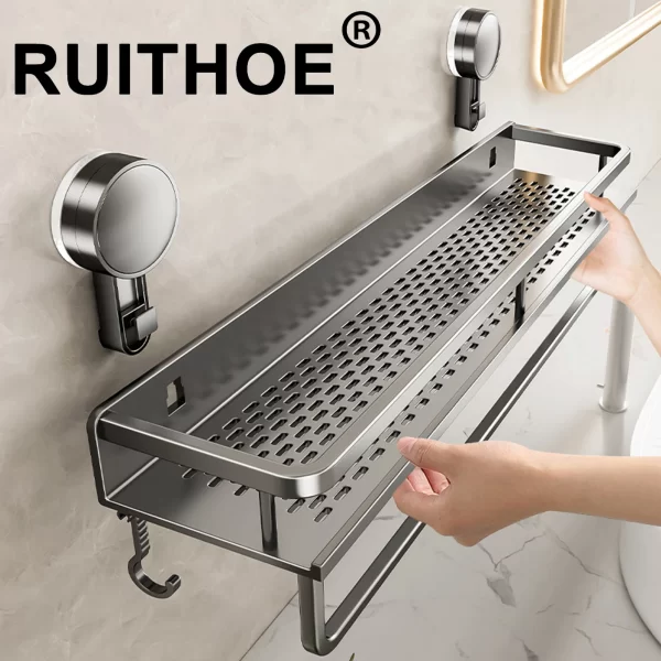 Ruithoe Aluminum Suction Cup Bathroom Shelf
