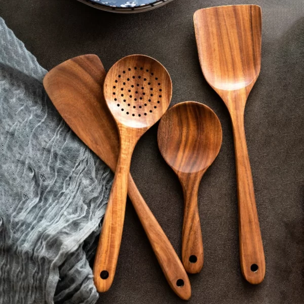 Wooden Kitchen Utensil Set and Storage Holder - Image 2