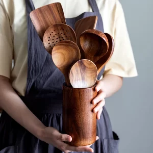 Wooden Kitchen Utensil Set and Storage Holder