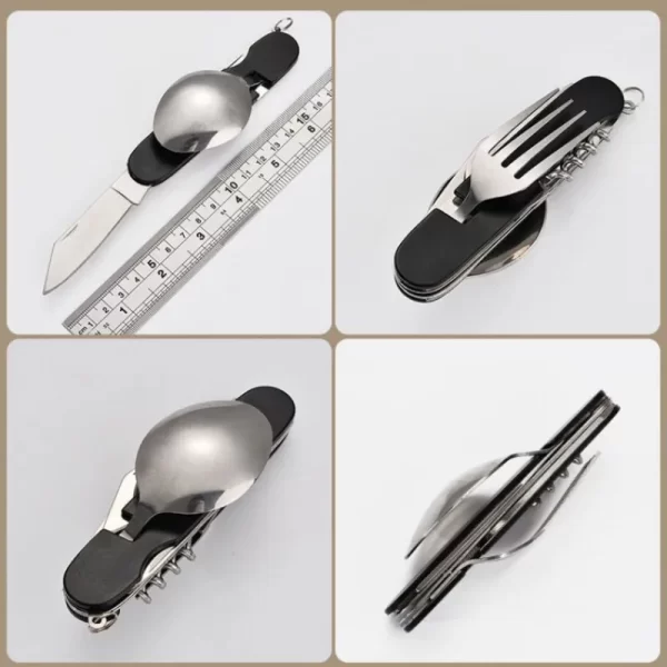 4-in-1 Foldable Camping Utensil Set – Spoon, Fork, Knife & Bottle Opener - Image 3