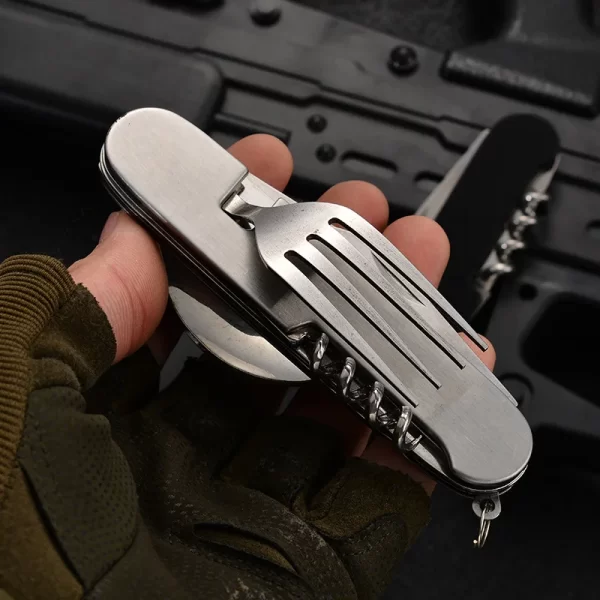 4-in-1 Foldable Camping Utensil Set – Spoon, Fork, Knife & Bottle Opener - Image 4